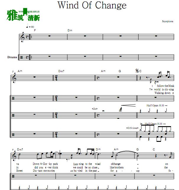 Scorpions乐队鼓谱 - Wind Of Change鼓谱