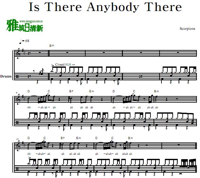 Scorpions乐队鼓谱  Is There Anybody There架子鼓谱 