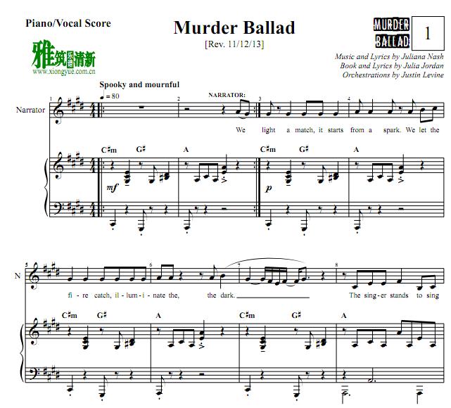谋杀歌谣 - Murder Ballad 钢琴伴奏谱