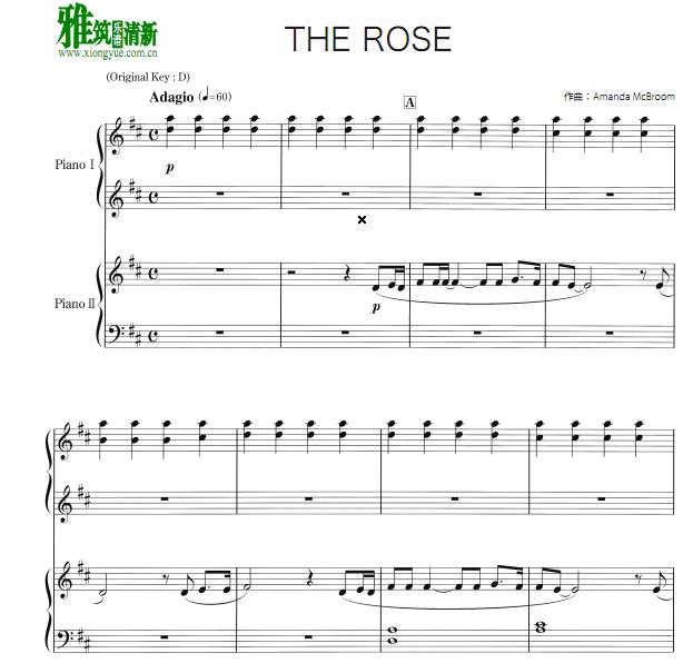 Amanda McBroom - The Rose四手联弹谱
