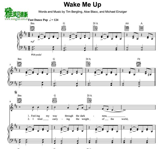 Avicii - Wake Me Up钢琴伴奏谱