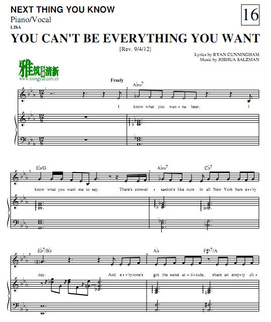 NEXT THING YOU KNOW - YOU CAN'T BE EVERYTHING YOU WANT钢琴伴奏谱
