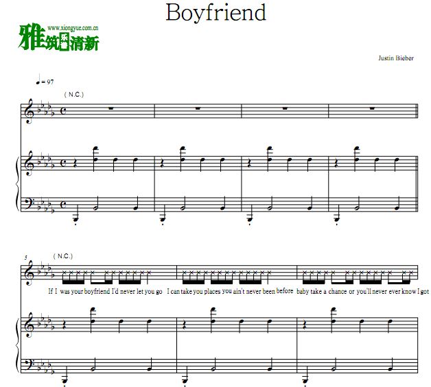 Justin Bieber - Boyfriend正谱 歌谱 钢琴谱