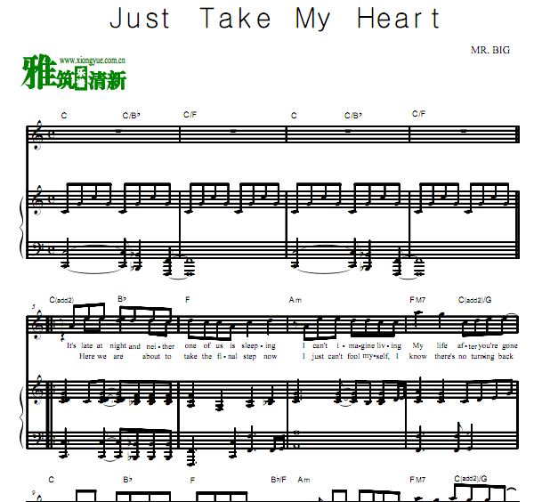 大先生乐队 Mr.Big - Just Take My Heart歌谱 钢琴谱