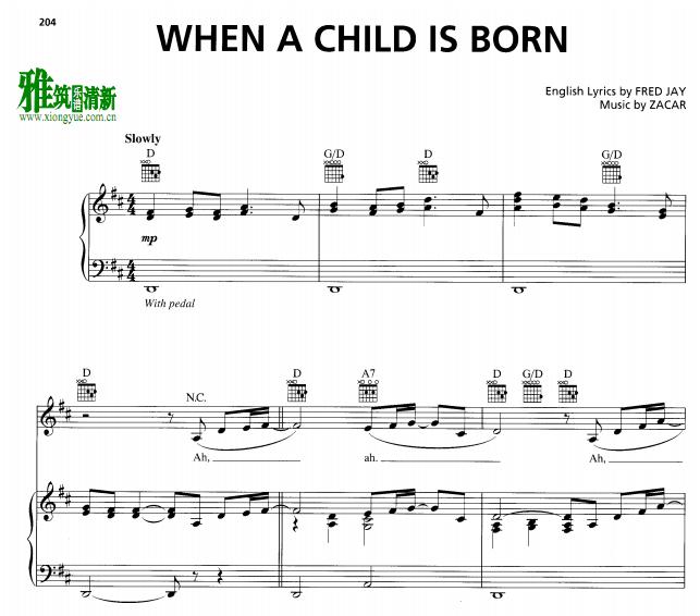 When a Child is Born钢琴谱