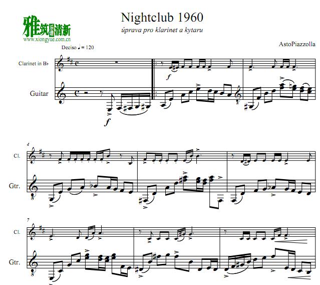 皮亚佐拉 探戈的历史 夜总会 Nightclub 1960单簧管吉他二重奏谱
