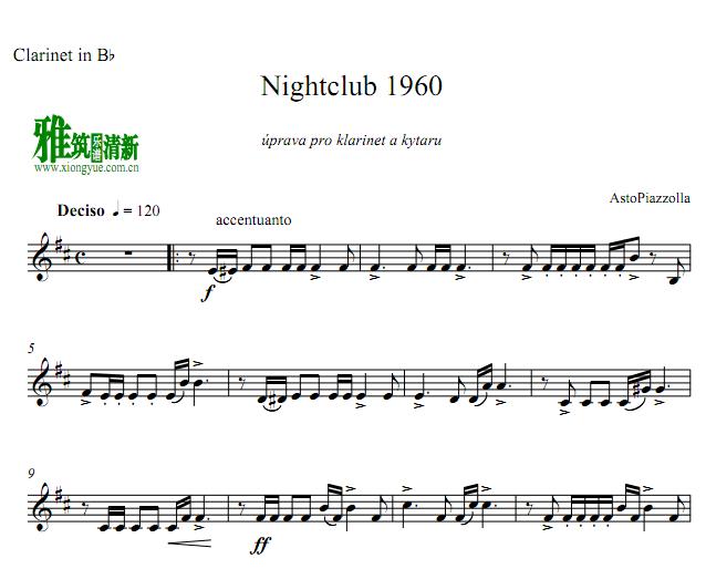 皮亚佐拉 探戈的历史 夜总会 Nightclub 1960单簧管谱