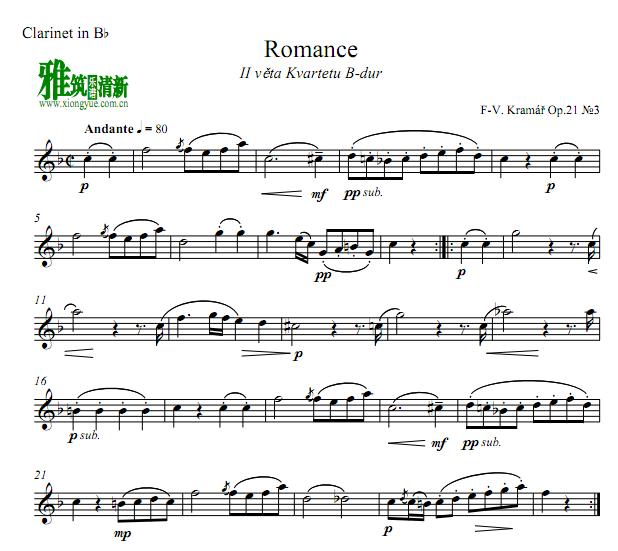 弗朗兹·克罗默尔 (Franz Krommer) - romance单簧管谱