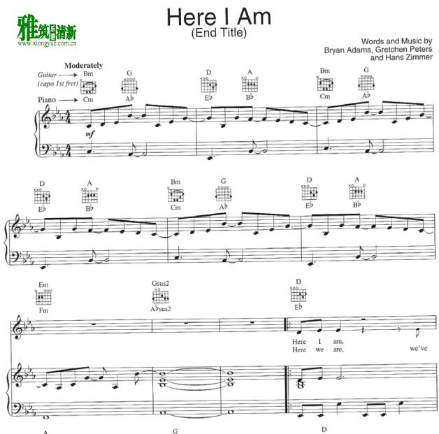 BRYAN ADAMS - Here I Am歌谱 正谱 钢琴谱