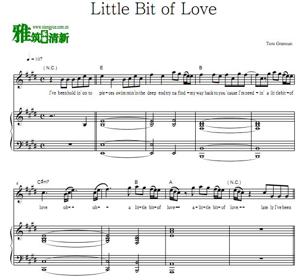 Tom Grennan - Little Bit of Love歌谱 钢琴谱 正谱