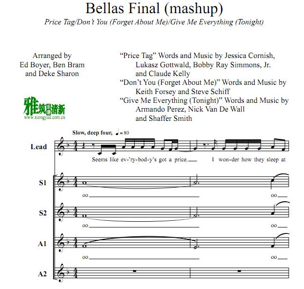 完美音调 Bellas Finals 无伴奏女声合唱谱 SSAA