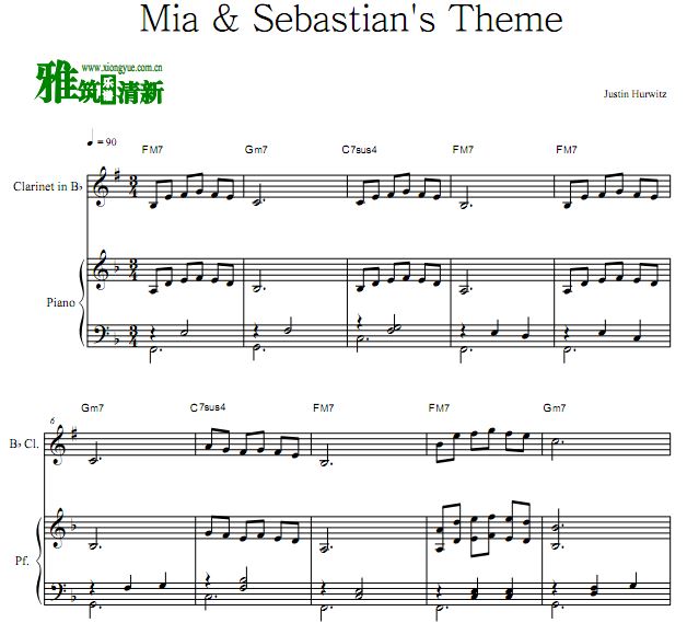 爱乐之城 Mia & Sebastian's Theme单簧管钢琴合奏谱