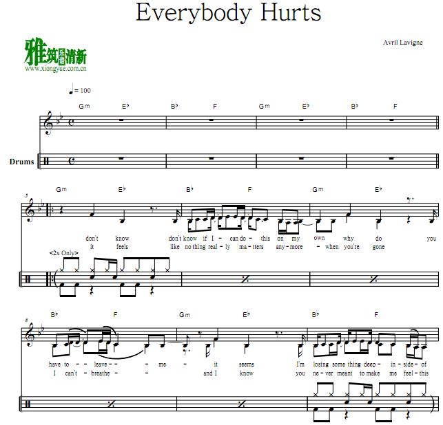 Avril Lavigne - Everybody Hurts 鼓谱