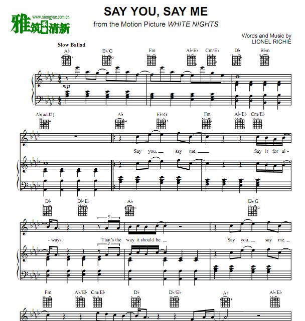 飞越苏联主题曲 Lionel Richie - Say You, Say Me歌谱