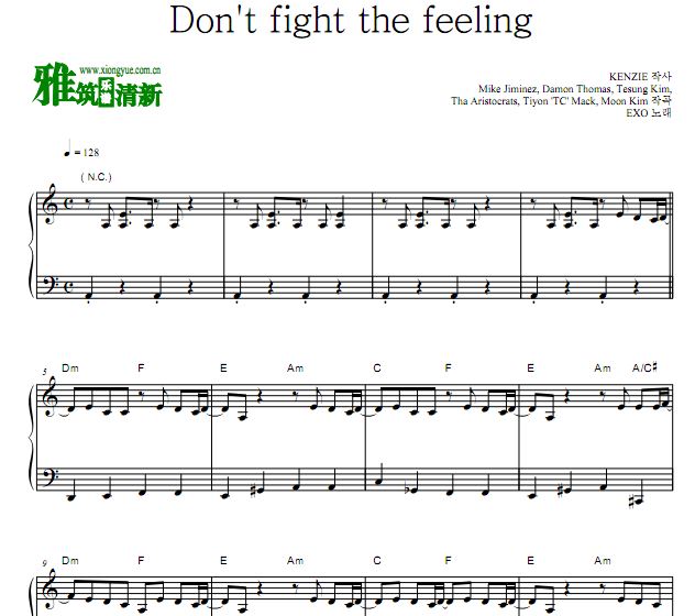 EXO - Don't fight the feeling钢琴谱