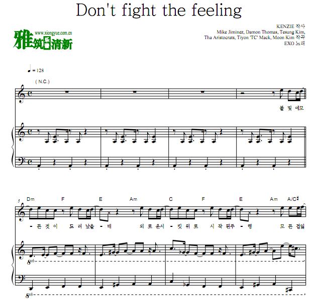 EXO-Don't fight the feeling歌谱 钢琴弹唱谱