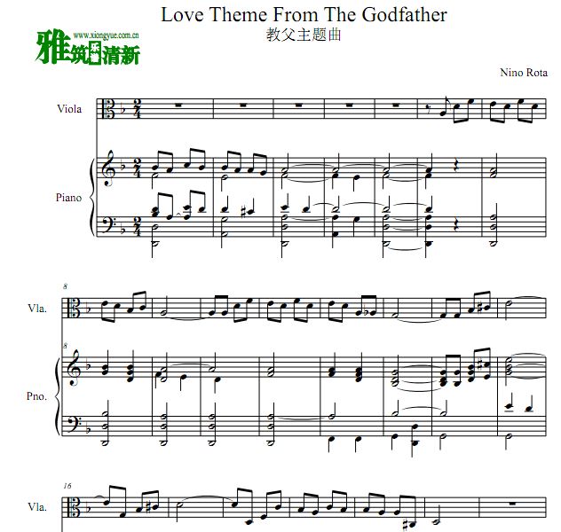 Love Theme 柔声倾诉 教父主题曲中提琴钢琴谱