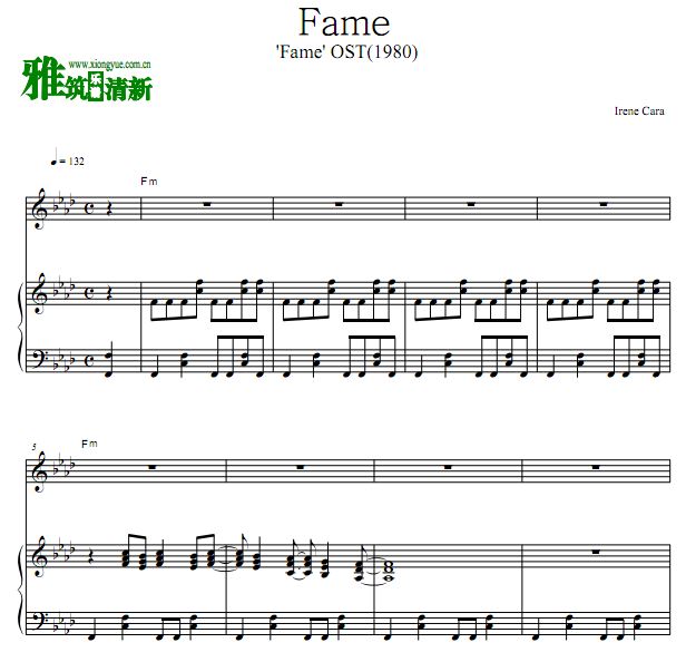 名扬四海  - Fame正谱 歌谱 钢琴谱
