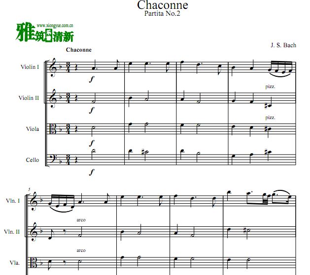 巴赫 恰空舞曲弦乐四重奏谱 Chaconne弦乐四重奏谱
