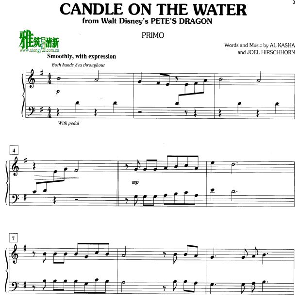 彼得的龙 - Candle On The Water钢琴四手联弹谱
