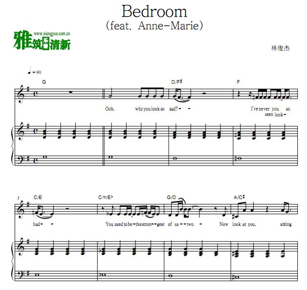 林俊杰  - Bedroom歌谱 正谱 钢琴谱