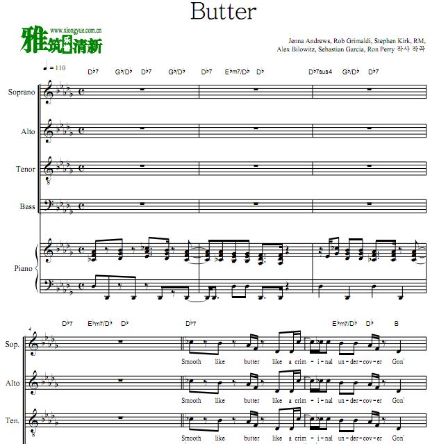 BTS - Butter四声部合唱钢琴伴奏谱