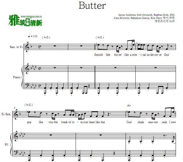 BTS - Butter降E萨克斯钢琴合奏谱