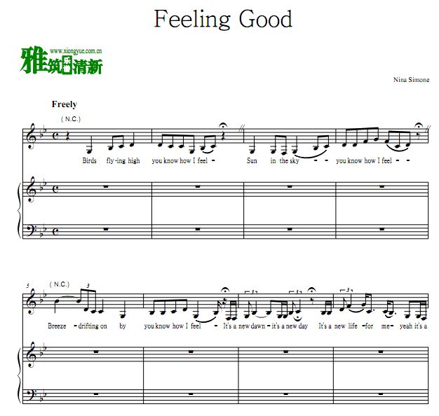 Nina Simone - Feeling Good歌谱 正谱 钢琴谱