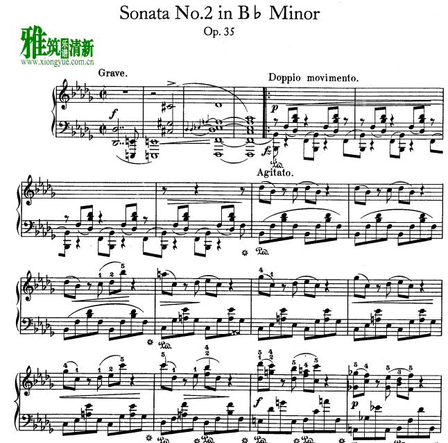 肖邦第二钢琴奏鸣曲  Op35 No2 第一乐章 钢琴谱