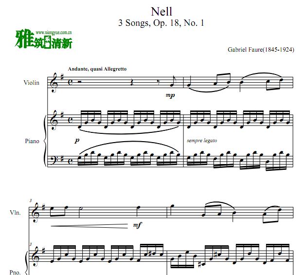 福雷  Nell 奈尔小提琴钢琴二重奏谱