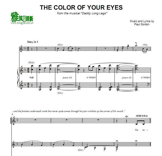 长腿叔叔 - The Color of Your Eyes钢琴伴奏谱 声乐唱谱