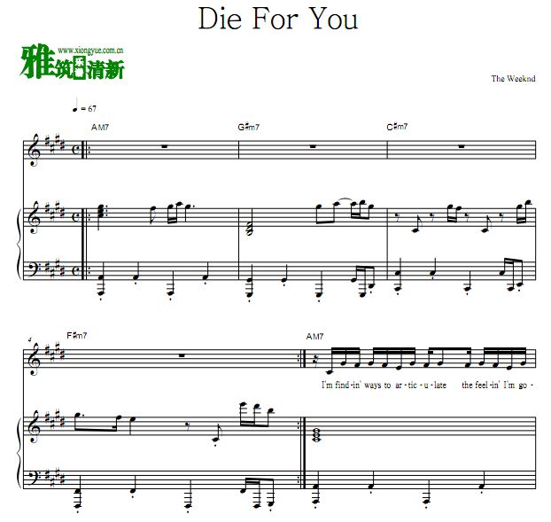 The Weeknd - Die For You钢琴伴奏谱 正谱