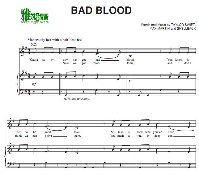 Taylor Swift - Bad blood钢琴谱