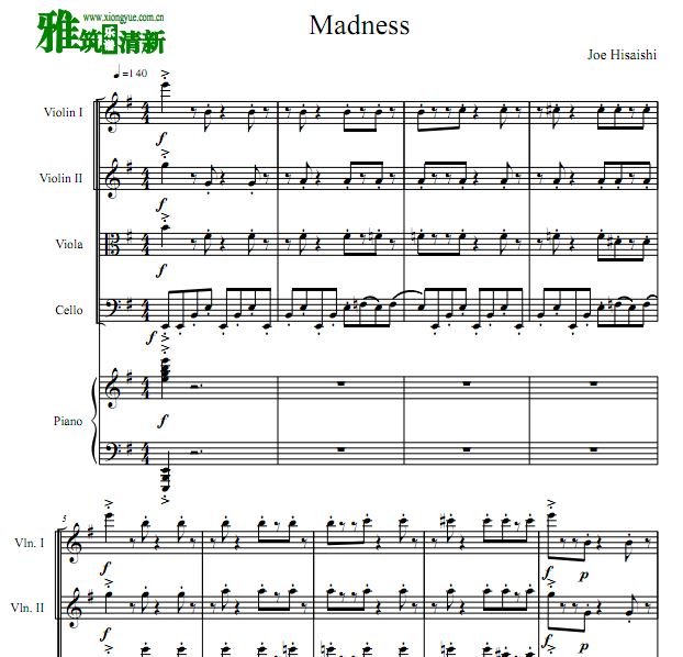 红猪 Madness弦乐四重奏钢琴伴奏谱