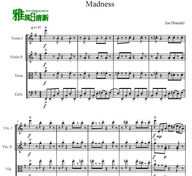 红猪 Madness双小提琴中提琴大提琴四重奏谱