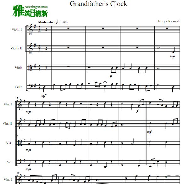 古老的大钟 Grandfather's Clock弦乐四重奏谱