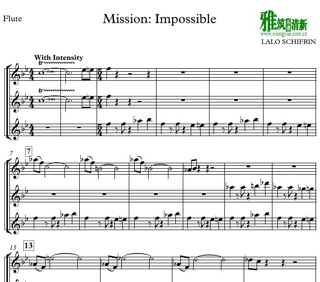 碟中谍Mission Impossible长笛三重奏谱