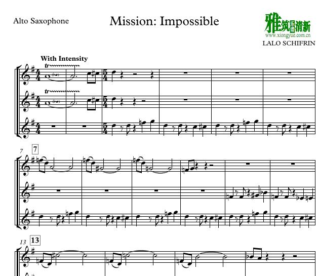 碟中谍Mission Impossible 中音萨克斯三重奏谱