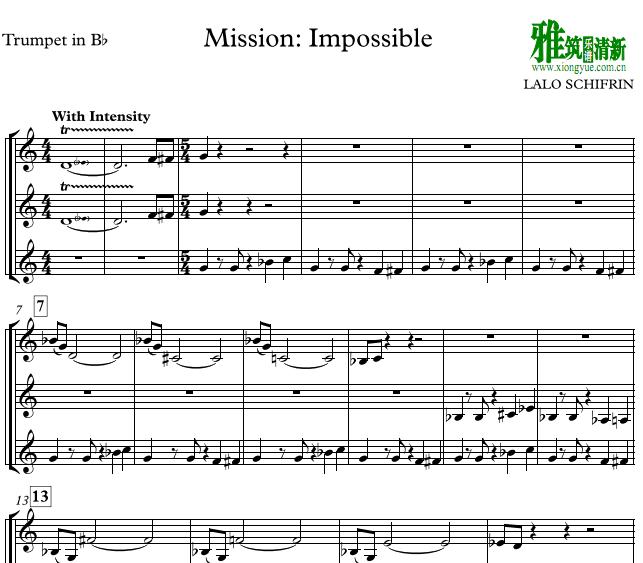碟中谍Mission Impossible - Trumpet in Bb小号三重奏谱