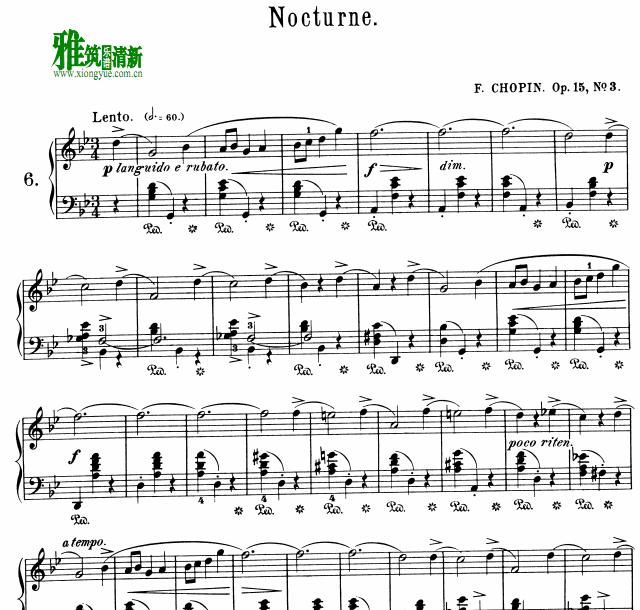 肖邦 夜曲  Op15 no.3钢琴谱
