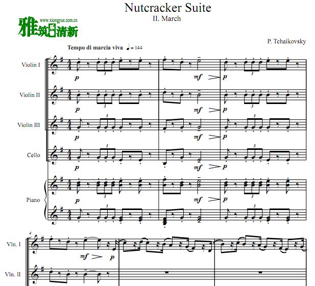 柴可夫斯基 胡桃夹子进行曲三小提琴大提琴钢琴谱