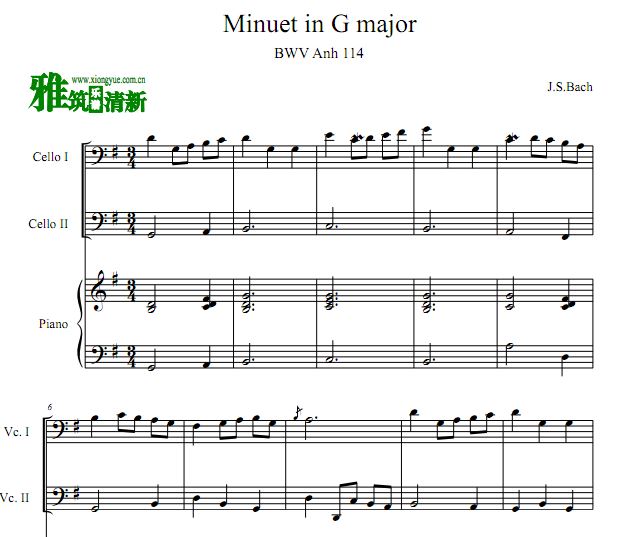 巴赫 第三号小步舞曲大提钢琴三重奏谱