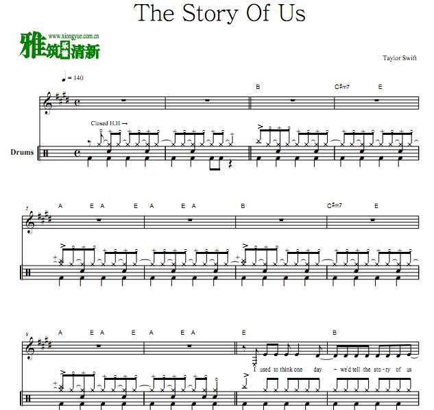 Taylor Swift - The Story Of Us 架子鼓谱