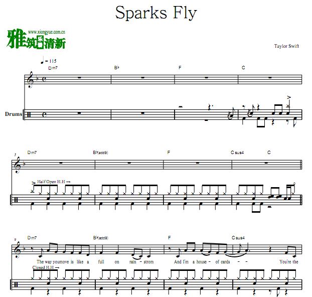 Taylor Swift - Sparks Fly 爵士鼓谱