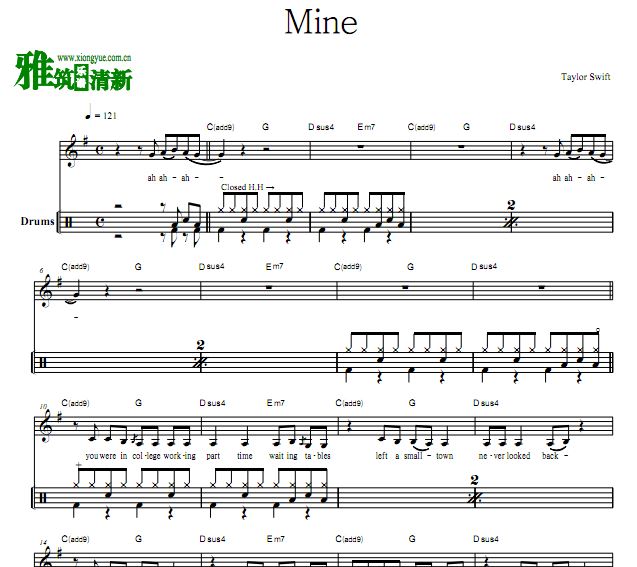 Taylor Swift - Mine 鼓谱