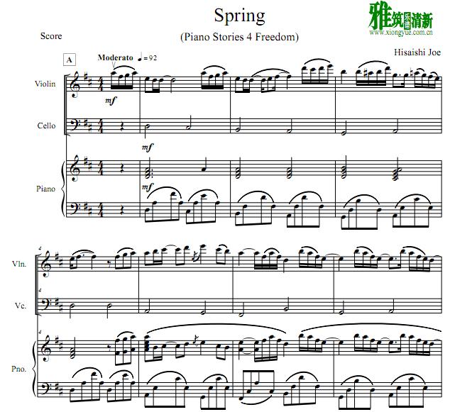 久石让 spring 小提琴大提琴钢琴三重奏谱