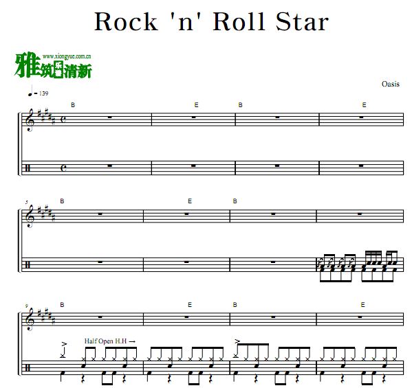 绿洲乐队 Oasis - Rock 'n' Roll Star鼓谱