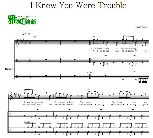 Taylor Swift - I Knew You Were Trouble爵士鼓谱