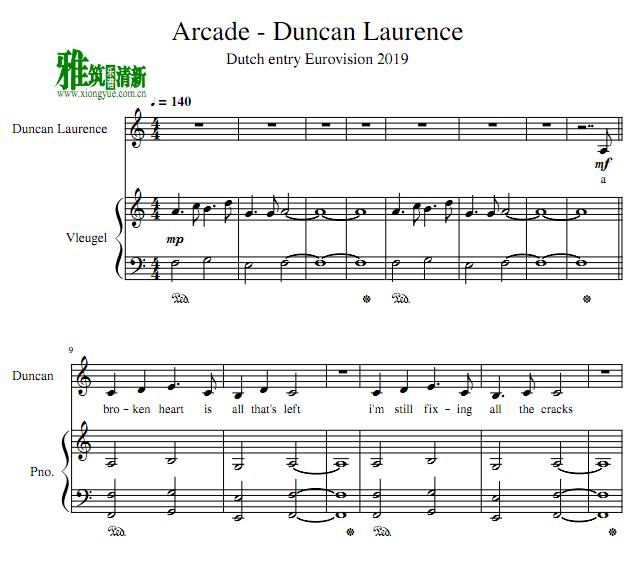 Duncan Laurence - Arcade钢琴伴奏谱