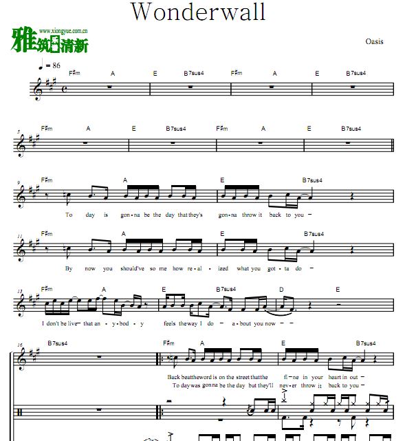 绿洲乐队 - Wonderwall 鼓谱